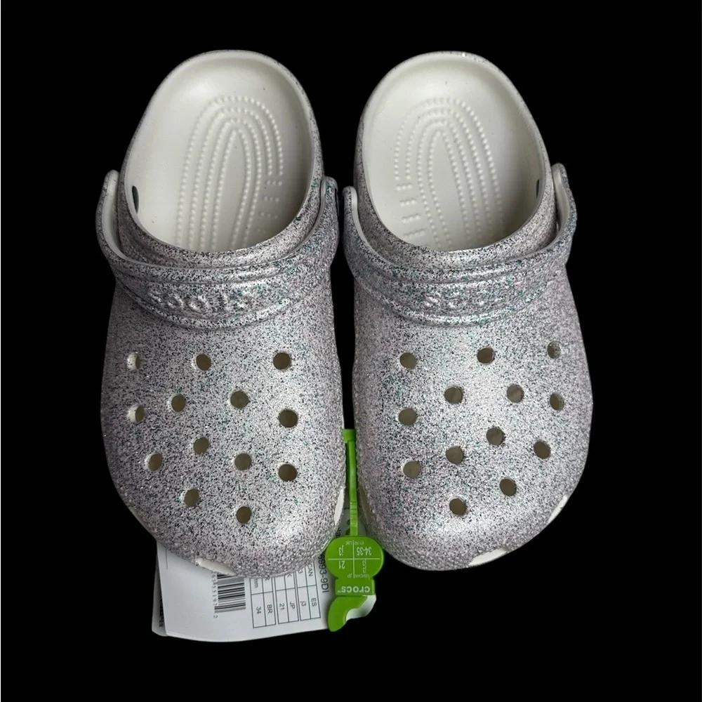 CROCS Kids Sparkly Glitter Clogs - Silver